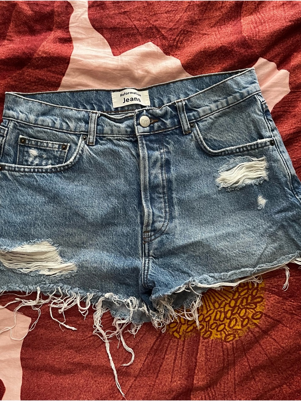 Reformation Women's Distressed Denim Shorts